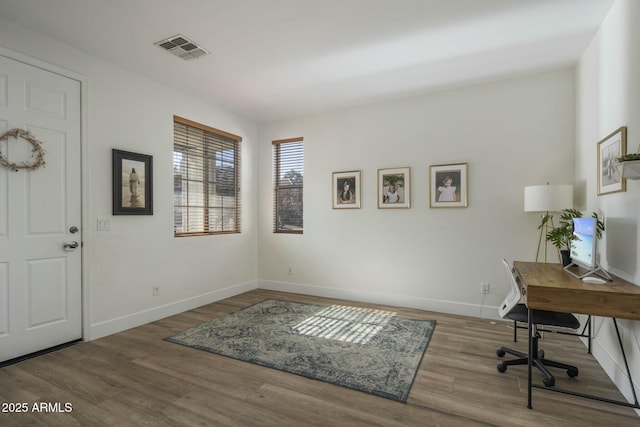 office area featuring hardwood / wood-style floors