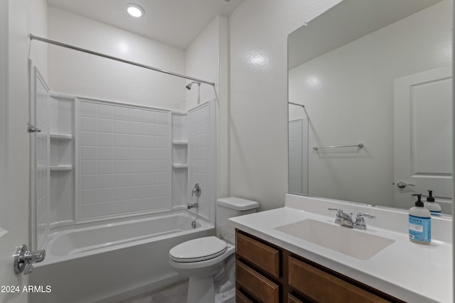 full bathroom featuring bathing tub / shower combination, vanity, and toilet