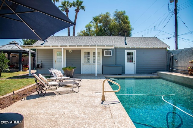 view of swimming pool with a gazebo and a patio