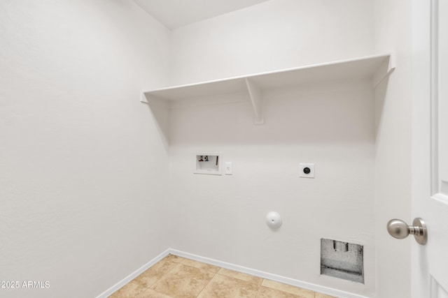 washroom featuring laundry area, washer hookup, hookup for an electric dryer, hookup for a gas dryer, and baseboards