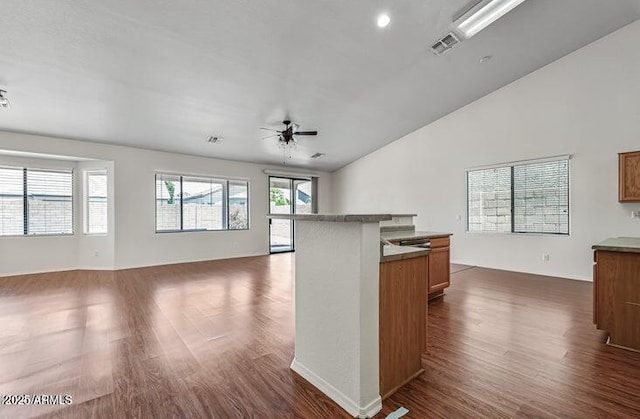 kitchen featuring dark hardwood / wood-style floors and ceiling fan