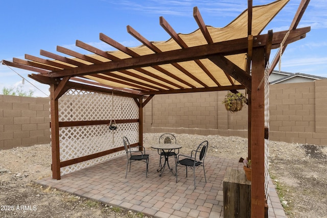 view of patio with a pergola and a fenced backyard