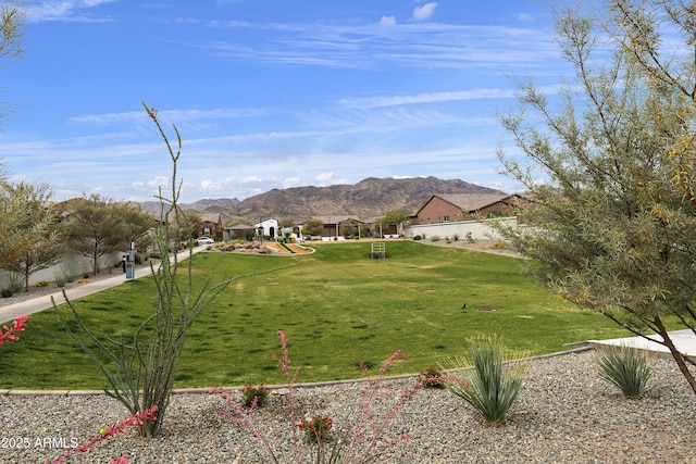 view of yard with a mountain view