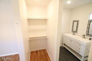 bathroom featuring wood-type flooring and vanity