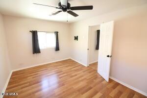 empty room featuring ceiling fan and wood-type flooring