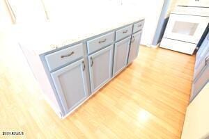 room details featuring range and light hardwood / wood-style flooring