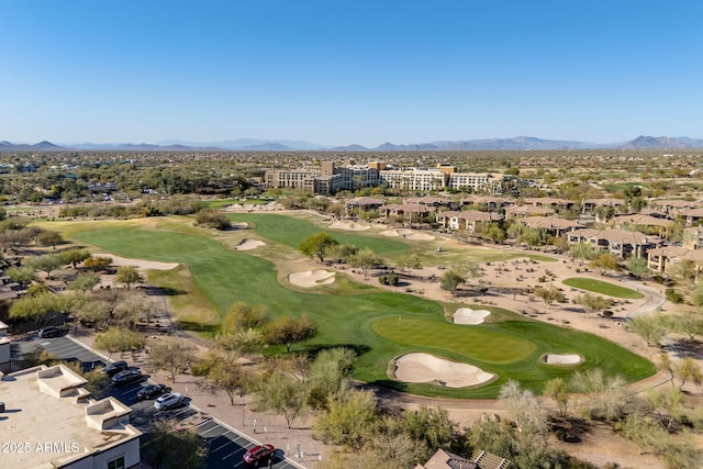 birds eye view of property featuring a mountain view and golf course view