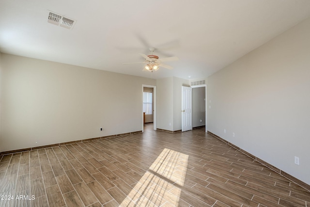 unfurnished bedroom featuring ceiling fan and wood-type flooring