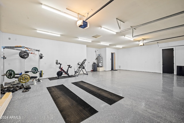 exercise room featuring water heater