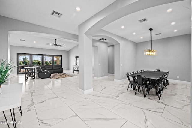17617 W Rose Ln, Waddell, AZ 85355 - dining room featuring recessed lighting, marble finish floor, visible vents, and baseboards
