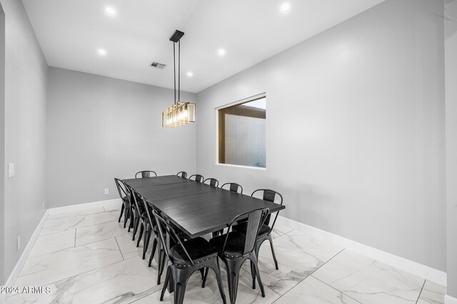 17617 W Rose Ln, Waddell, AZ 85355 - dining area with recessed lighting, marble finish floor, visible vents, and baseboards