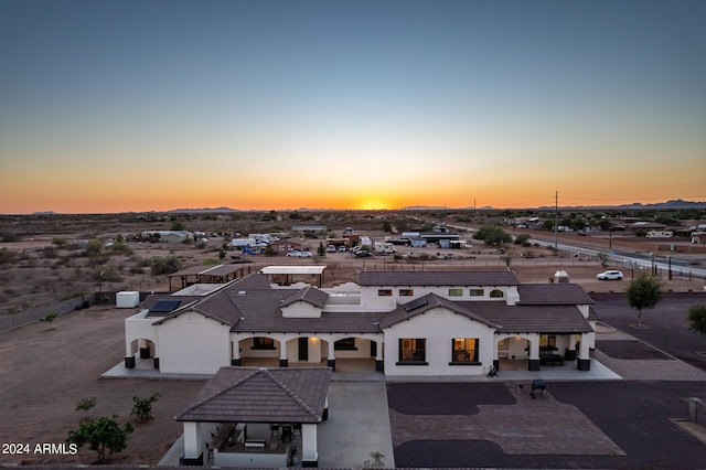 view of aerial view at dusk