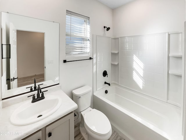 full bathroom with shower / bath combination, vanity, and toilet