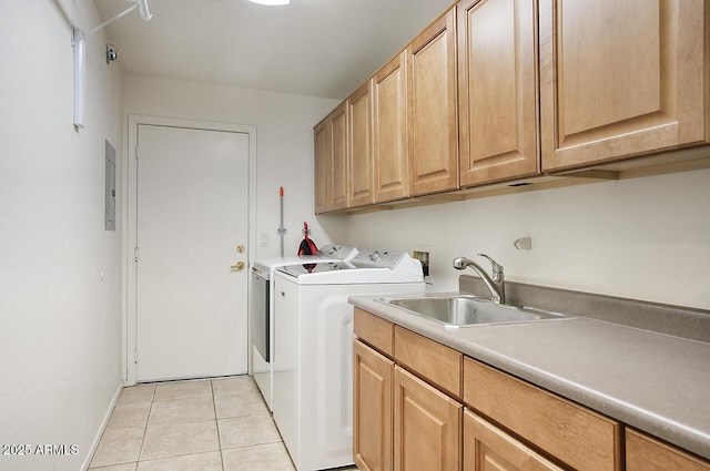 19700 N 76th St Unit 1058, Scottsdale, AZ 85255 - laundry area featuring separate washer and dryer, electric panel, light tile patterned floors, cabinet space, and a sink