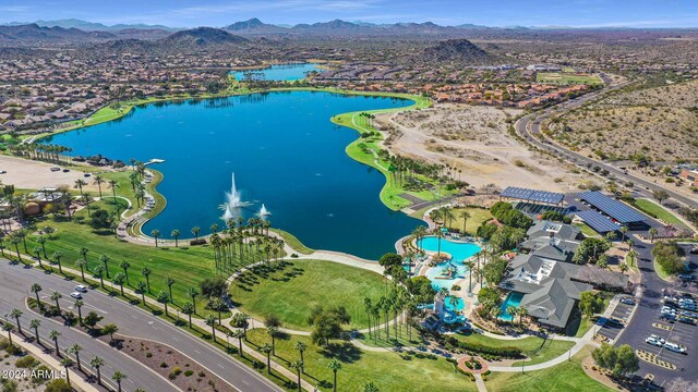 aerial view with a water and mountain view