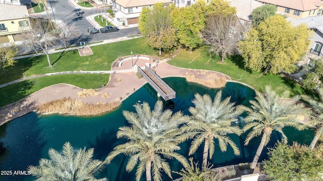 drone / aerial view featuring a water view