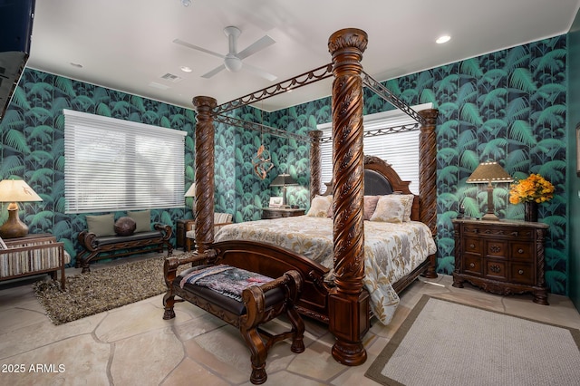 bedroom featuring ceiling fan