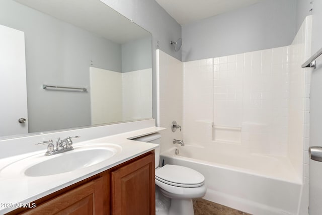 full bathroom featuring toilet, vanity, and bathing tub / shower combination