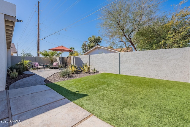 view of yard with a patio and a fenced backyard