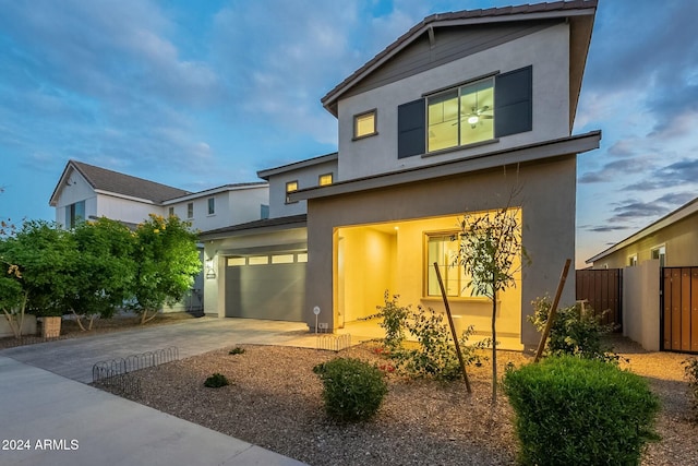 view of front of property with a garage