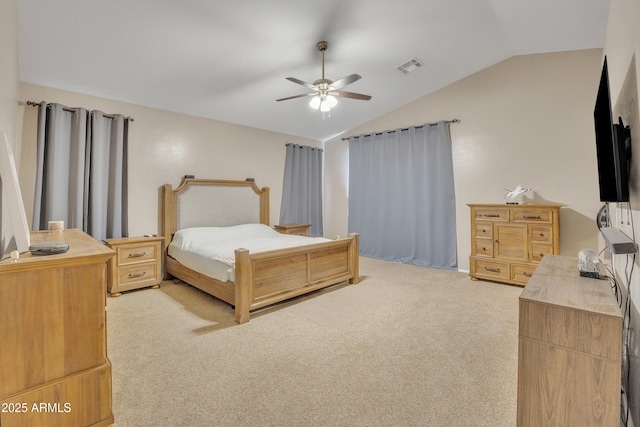 2642 S Joplin, Mesa, AZ 85209 - bedroom featuring vaulted ceiling, light colored carpet, and ceiling fan