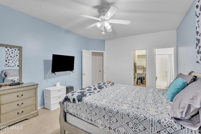 2642 S Joplin, Mesa, AZ 85209 - bedroom featuring light colored carpet, ceiling fan, and ensuite bathroom