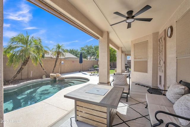 2642 S Joplin, Mesa, AZ 85209 - fenced backyard featuring a patio area and a ceiling fan