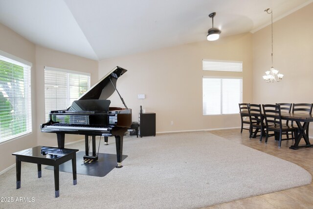 5451 W Folley St, Chandler, AZ 85226 - sitting room featuring vaulted ceiling, plenty of natural light, a chandelier, and baseboards