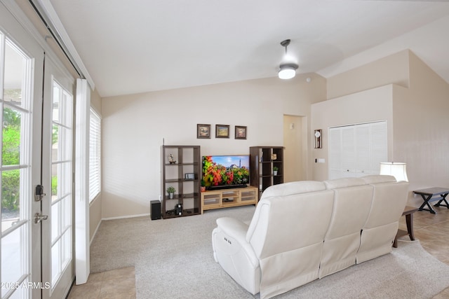 5451 W Folley St, Chandler, AZ 85226 - living room featuring lofted ceiling, baseboards, and light colored carpet