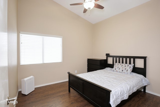5451 W Folley St, Chandler, AZ 85226 - bedroom featuring dark wood-style flooring, lofted ceiling, baseboards, and ceiling fan