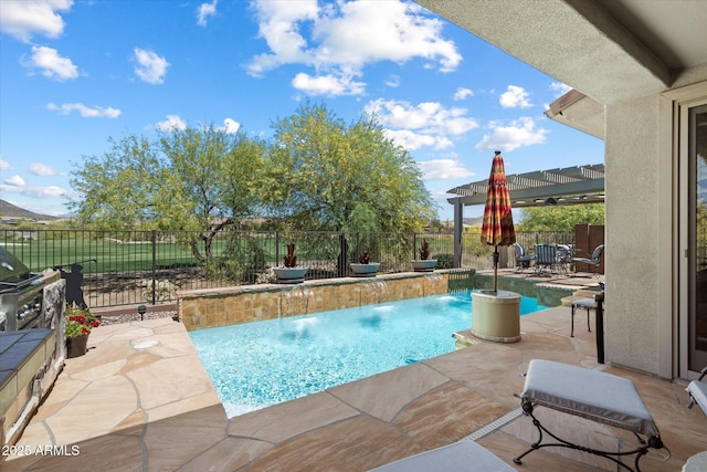 view of pool with a patio, a fenced backyard, and a fenced in pool