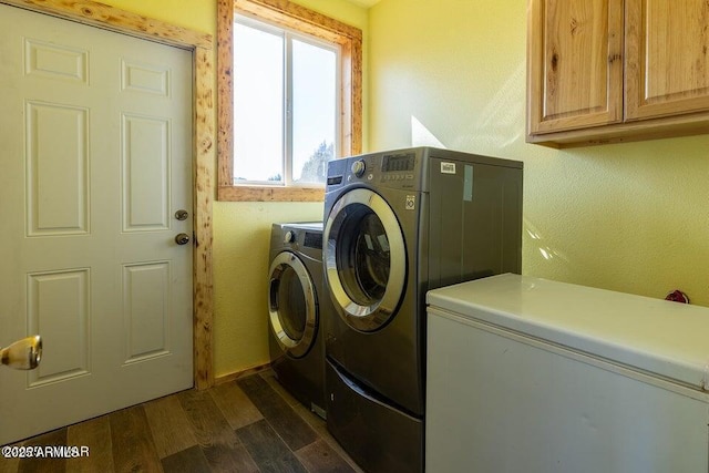 24 N County Road N3101, Vernon, AZ 85940 - washroom featuring separate washer and dryer, dark wood-style flooring, and cabinet space