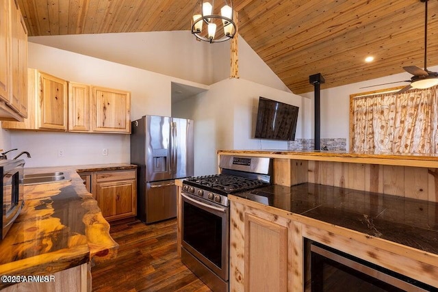 24 N County Road N3101, Vernon, AZ 85940 - kitchen featuring a sink, a ceiling fan, light brown cabinets, dark wood-type flooring, and appliances with stainless steel finishes
