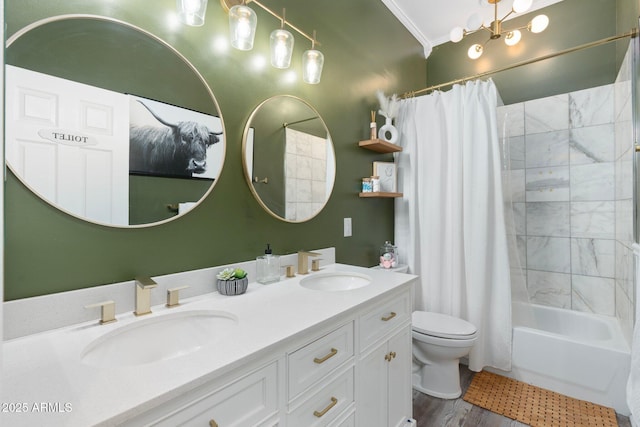 10722 E Keats Ave, Mesa, AZ 85209 - full bathroom with a sink, toilet, shower / bathtub combination with curtain, and double vanity