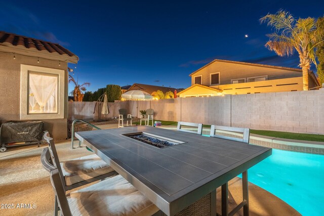 10722 E Keats Ave, Mesa, AZ 85209 - view of pool featuring an outdoor fire pit, a fenced backyard, a fenced in pool, and a patio area