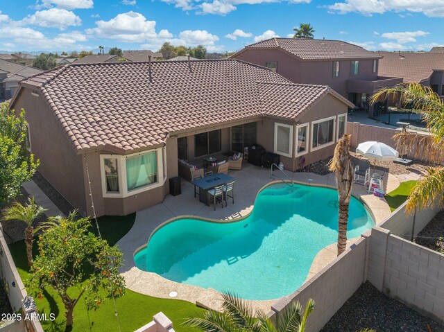 10722 E Keats Ave, Mesa, AZ 85209 - view of pool with a fenced backyard, a fenced in pool, a patio area, and an outdoor hangout area