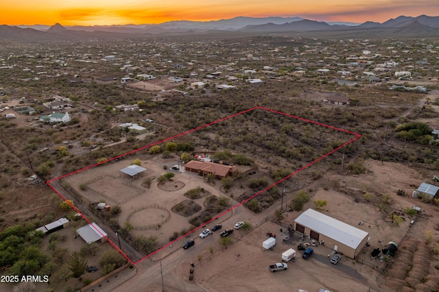 43638 N 22nd St, New River, AZ 85087 - aerial view at dusk of a mountain view, property parcel outlined, and view of desert