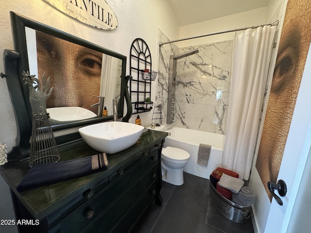 full bathroom with tile patterned flooring, vanity, toilet, and shower / tub combo