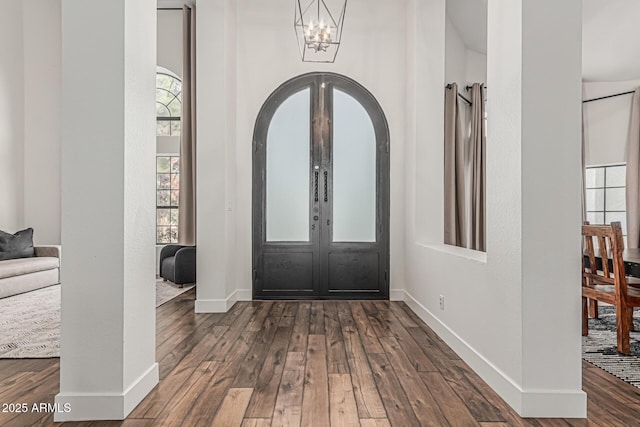5602 W Alameda Rd, Glendale, AZ 85310 - entryway with a chandelier, dark wood finished floors, baseboards, and french doors