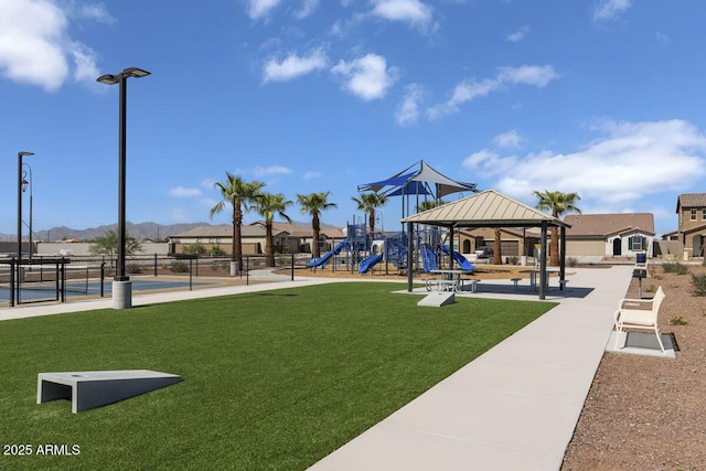 1655 S 181st Dr, Goodyear, AZ 85338 - view of community featuring a gazebo, a mountain view, and a tennis court
