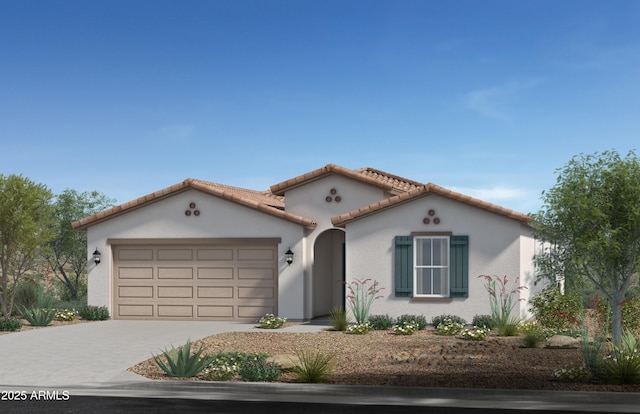 1655 S 181st Dr, Goodyear, AZ 85338 - mediterranean / spanish house featuring driveway, a garage, stucco siding, and a tiled roof