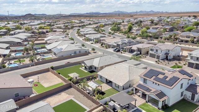 drone / aerial view with a mountain view and a residential view