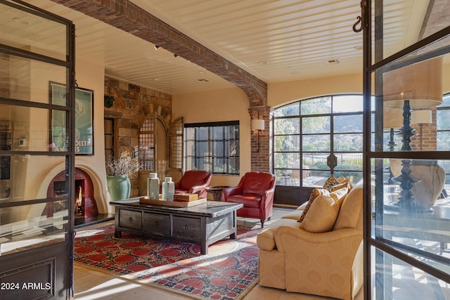 interior space with wooden ceiling