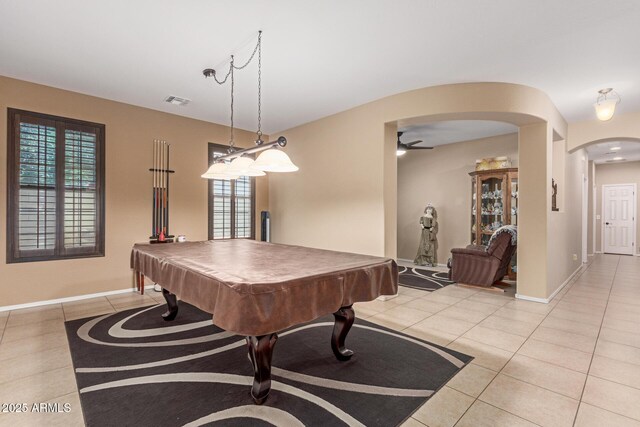 16259 W Papago St, Goodyear, AZ 85338 - rec room with light tile patterned flooring, arched walkways, healthy amount of natural light, and billiards table