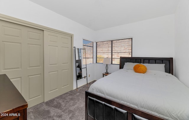 carpeted bedroom with a closet