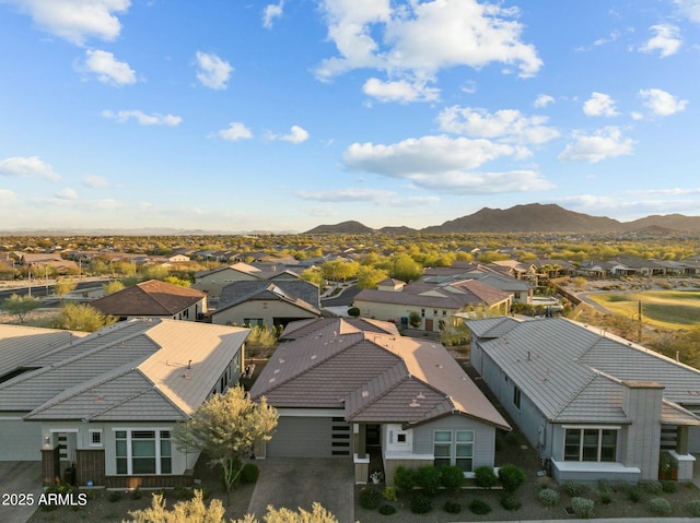 bird's eye view featuring a mountain view and a residential view