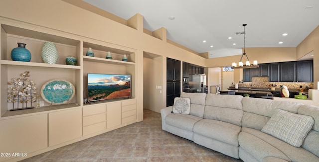 13614 N 12th Way, Phoenix, AZ 85022 - living room featuring an inviting chandelier, visible vents, recessed lighting, and lofted ceiling