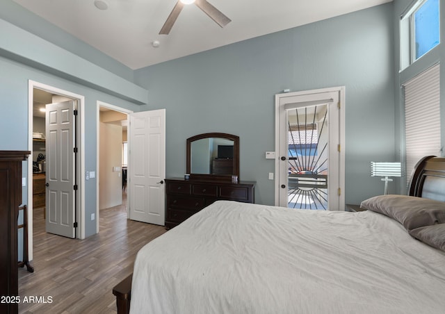 13614 N 12th Way, Phoenix, AZ 85022 - bedroom featuring ceiling fan, multiple windows, access to outside, and wood finished floors