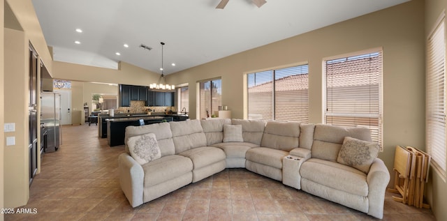 13614 N 12th Way, Phoenix, AZ 85022 - living room with recessed lighting, a healthy amount of sunlight, vaulted ceiling, radiator heating unit, and visible vents