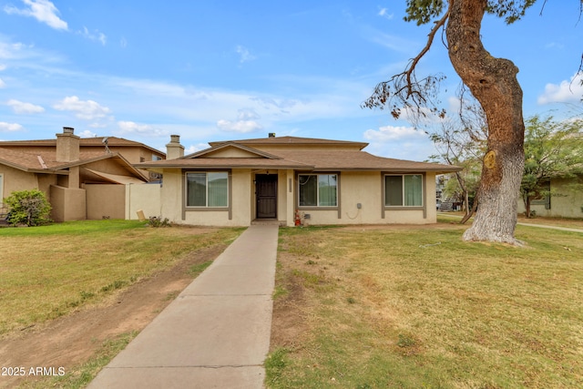 8124 N 33rd Dr, Phoenix, AZ 85051 - view of front facade featuring a front yard, stucco siding, a shingled roof, and a chimney